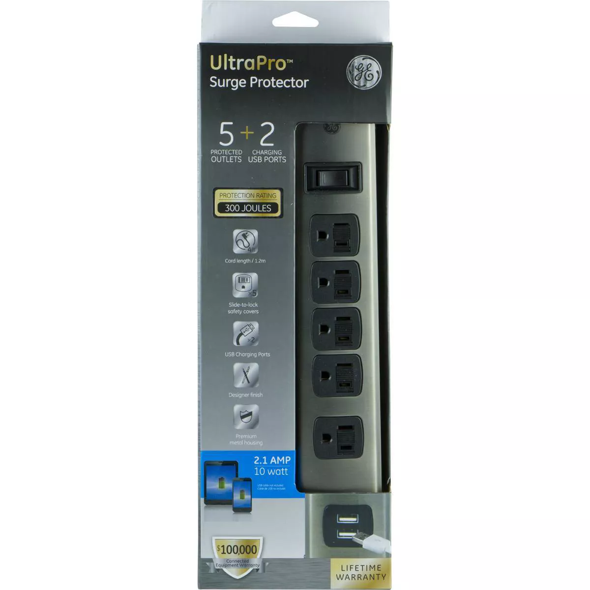 General Electric 5 Outlet Designer Brushed Nickel Surge Protector
