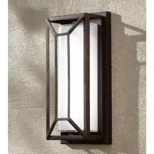 Possini Euro Design Modern Outdoor Wall Light Fixture LED Painted Bronze Geometric 12