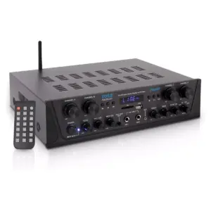 Pyle PTA44BT 500 Watt 4 Channel Compact Wireless Bluetooth Home Audio Amplifier Stereo Receiver Sound System with Microphone Inputs & Remote (2 Pack)