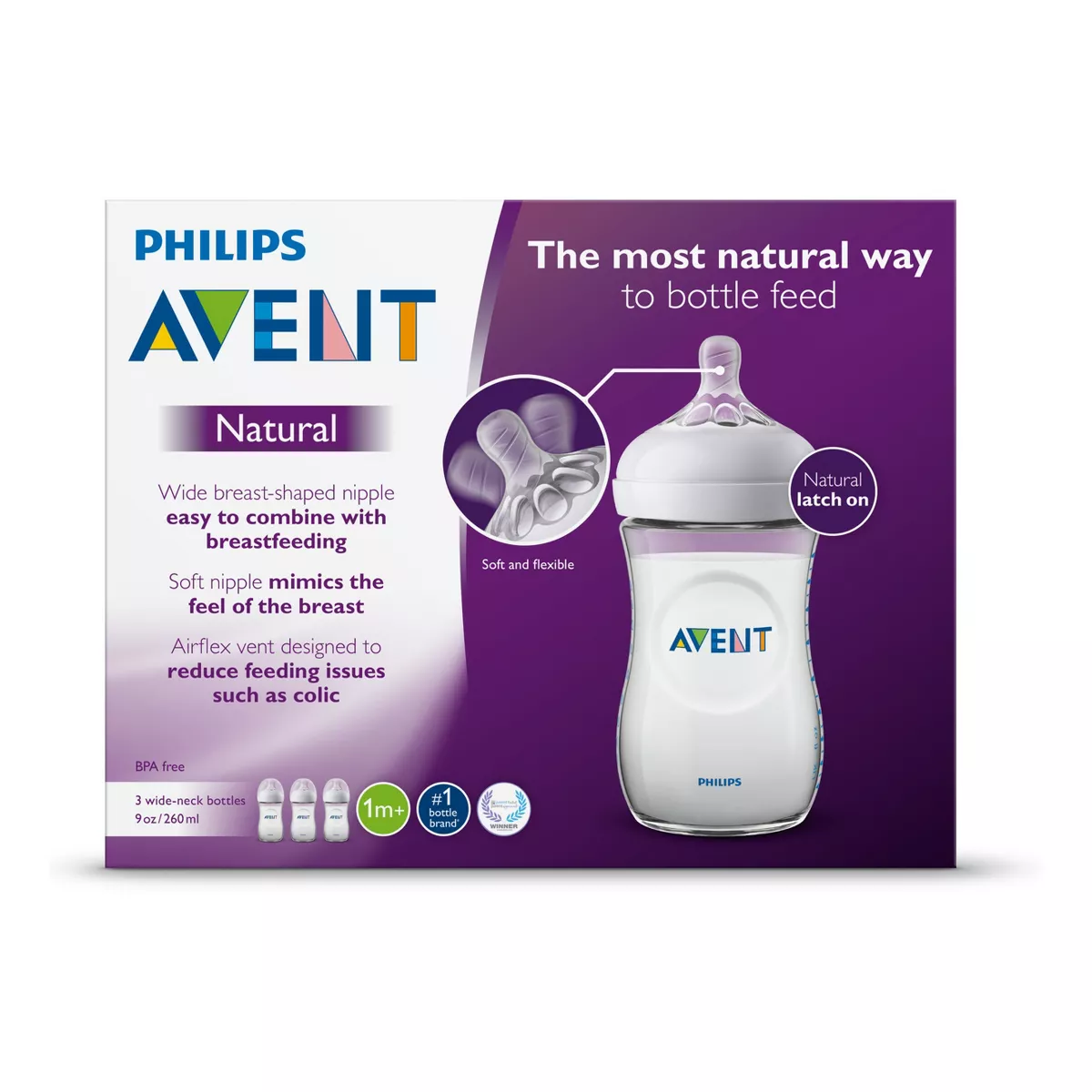 Philips Avent Natural Baby Bottle - Clear - 9oz - 3pk