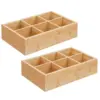 mDesign Bamboo Wood Tea & Food Organizer Bin - 6 Sections, 2 Pack - Natural