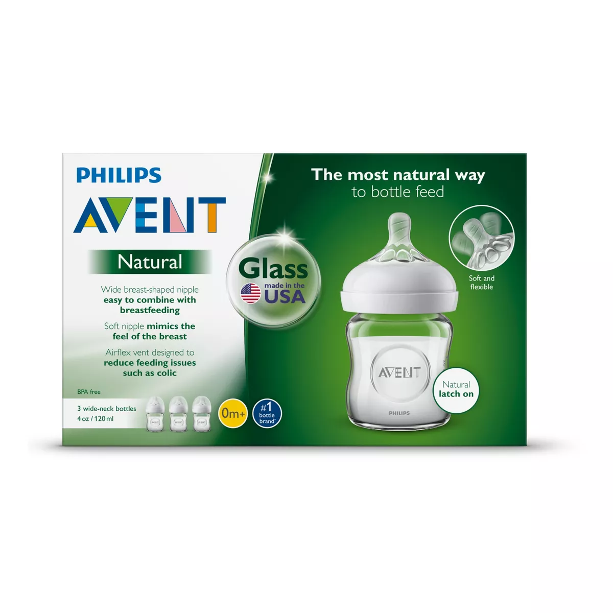 Philips Avent Natural Glass Baby Bottle - 4oz - 3pk