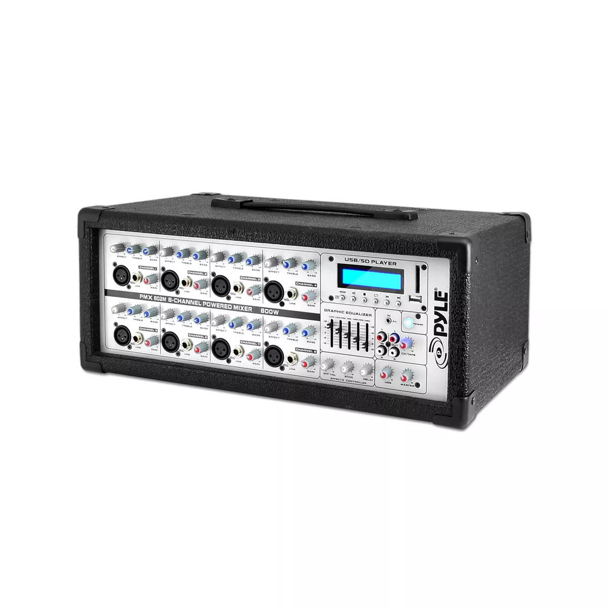 Pyle Pro PMX802M 8 Channel Portable Professional Sound Board DJ Studio Audio Mixer System with Convenient Comfortable Carry Handle, Black