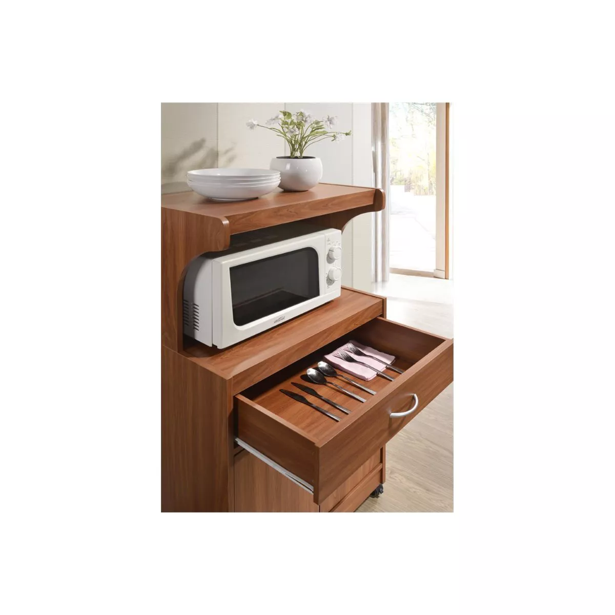 Microwave Kitchen Cart in Cherry - Hodedah
