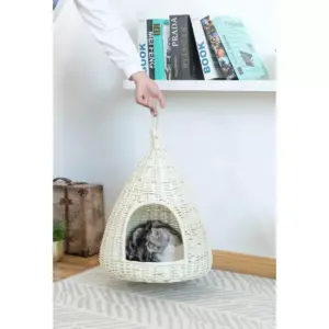 Natural Willow Pet Sleeping Bed, Cave, Basket For Dog or Cats with Cushion