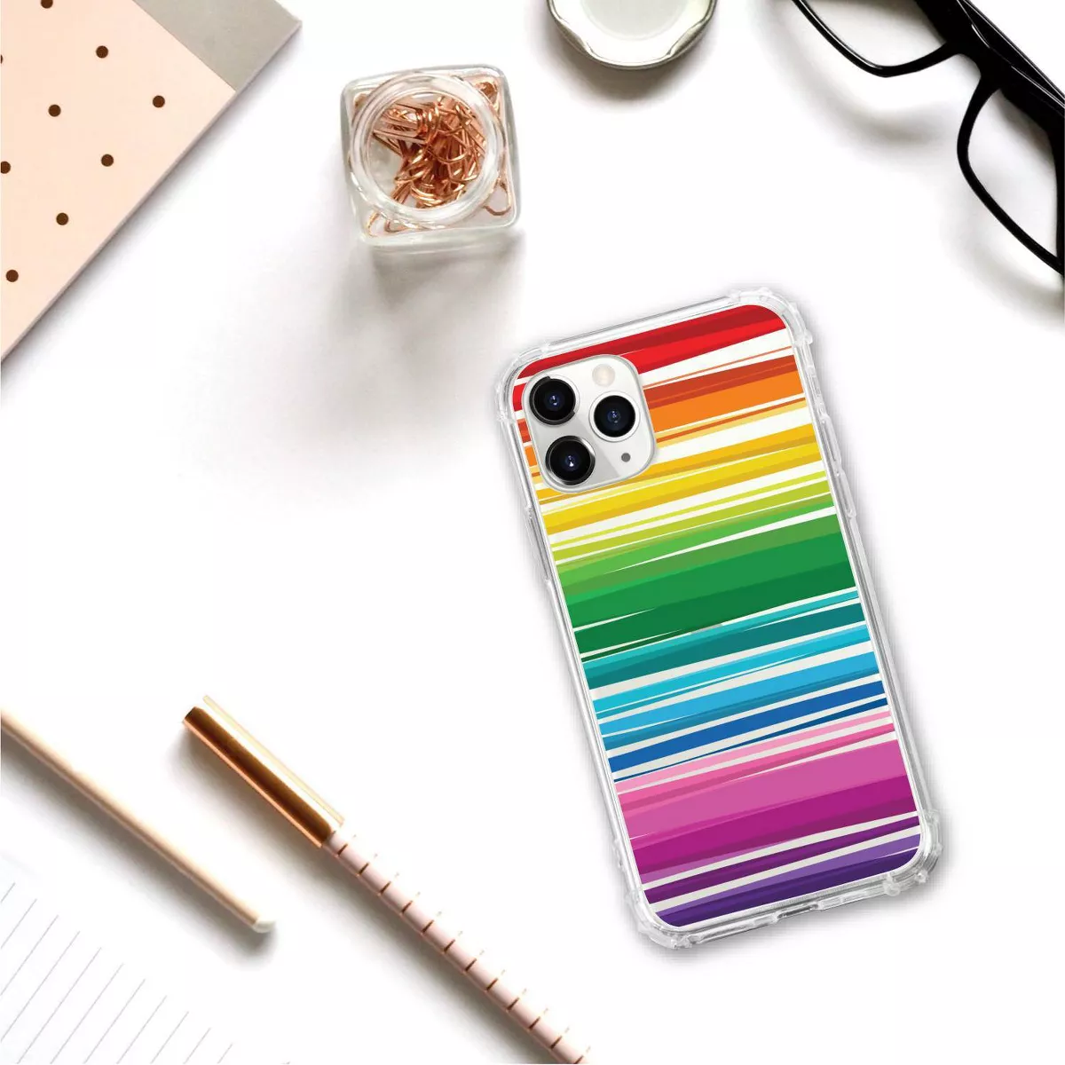 OTM Essentials Apple iPhone 11 Pro Clear Case - Rainbow Stripes
