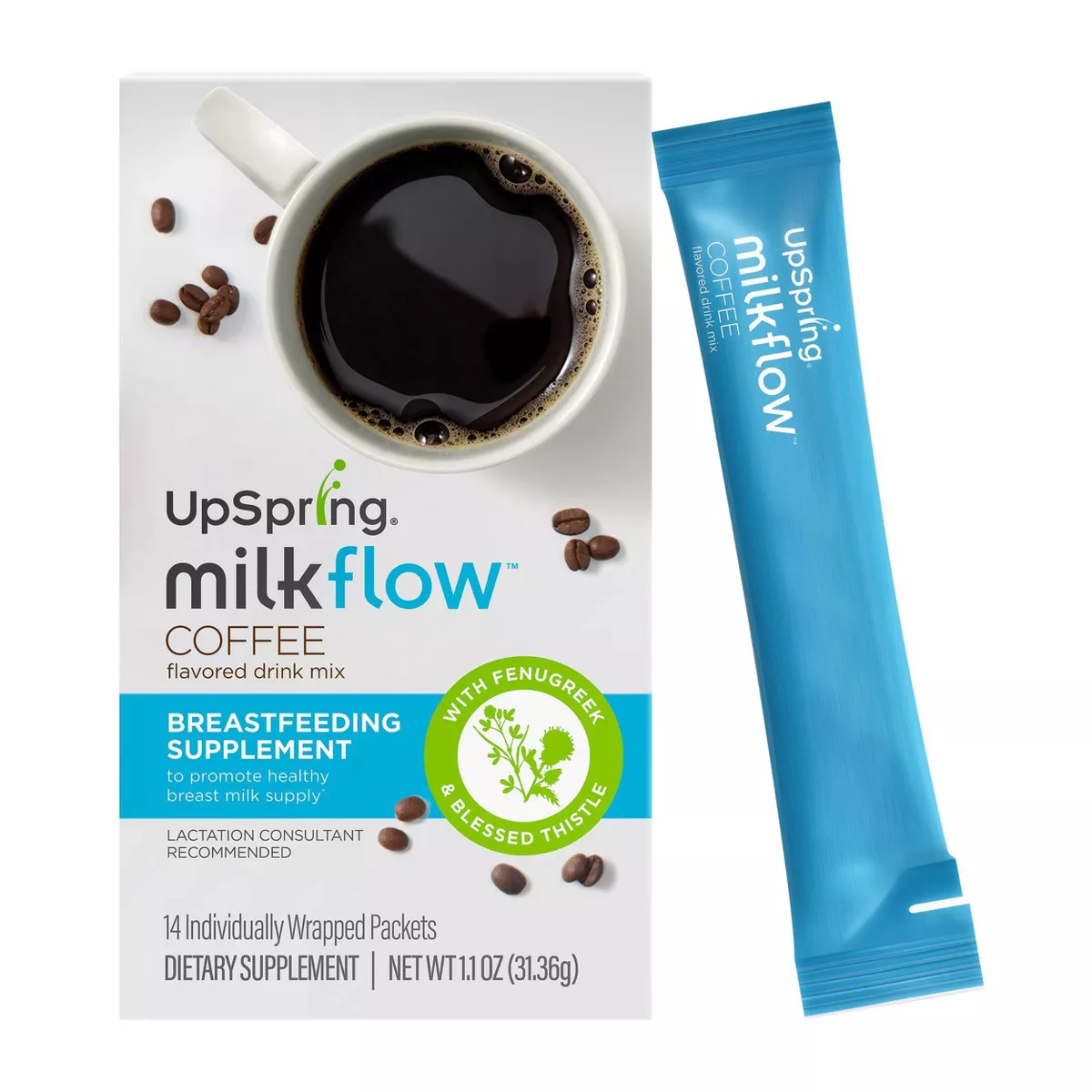 UpSpring Milkflow Fenugreek and Blessed Thistle Lactation Supplement Coffee Drink Mix - 14ct