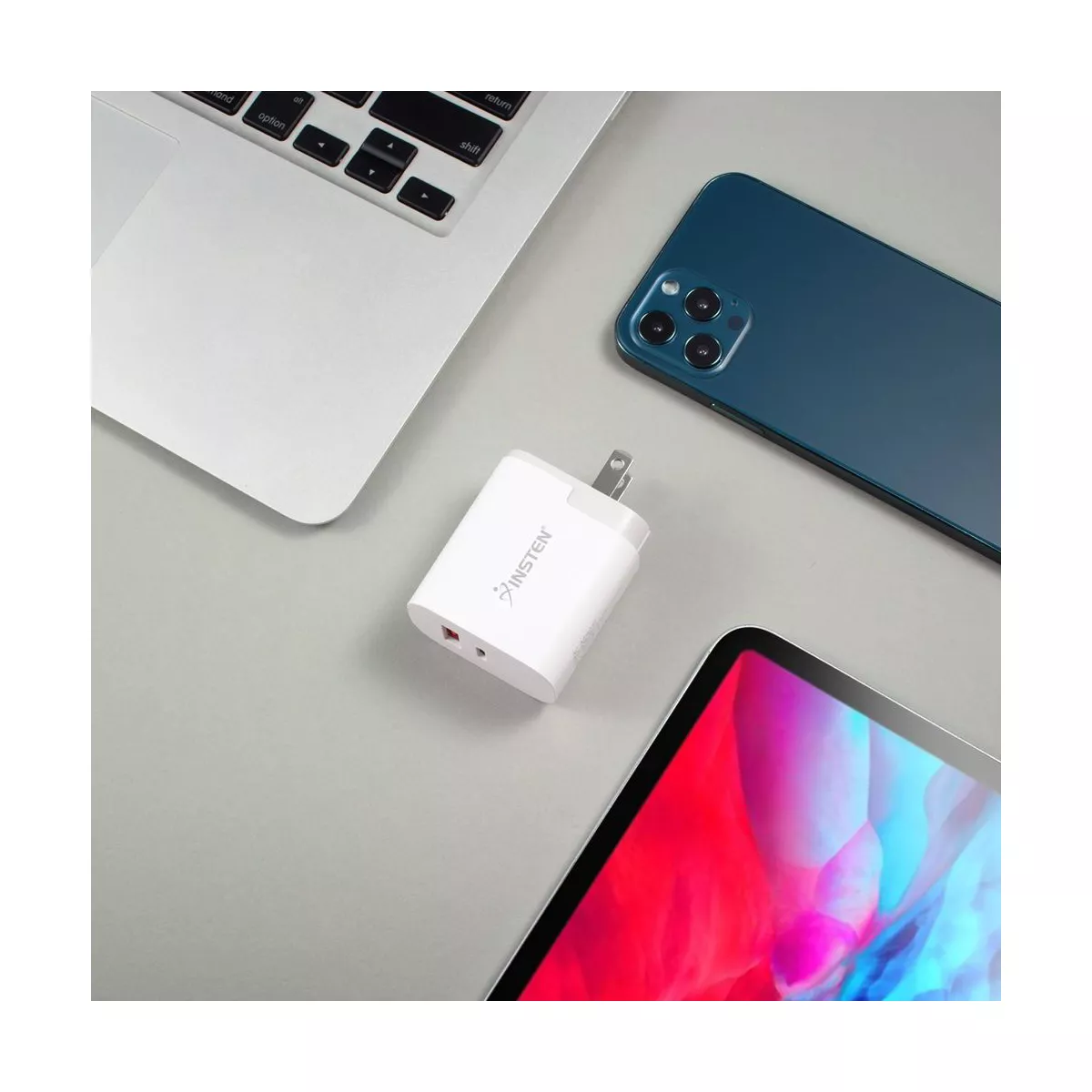 Insten 30W 2-Port Fast Charger, USB C PD & USB-A QC Wall AC Adapter For iPhone 12 11 Pro Max Mini, Pixel, Samsung, Android Cell Phone, Switch, White