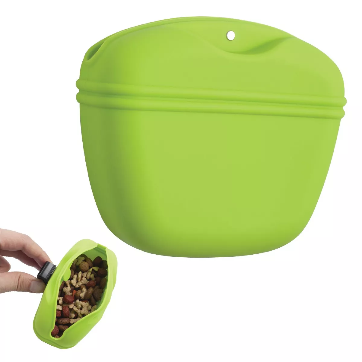 Silicone Dog Treat Snack Pouch Pet Food Container Training Waist Bag with Belt Clip, Green