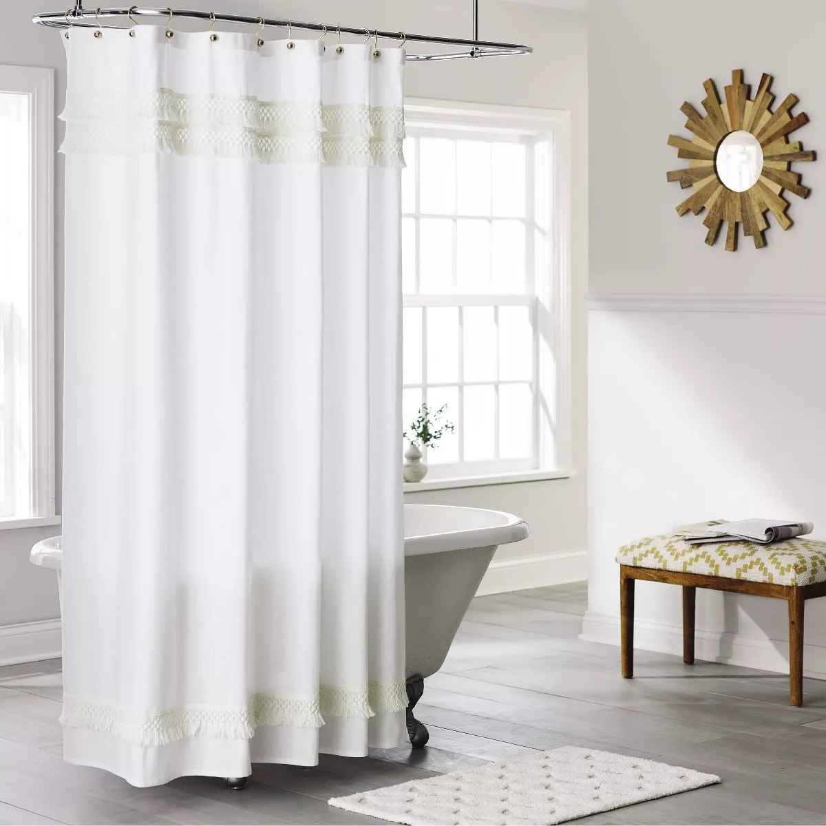 Macramé Fringe Shower Curtain Cream - Threshold™
