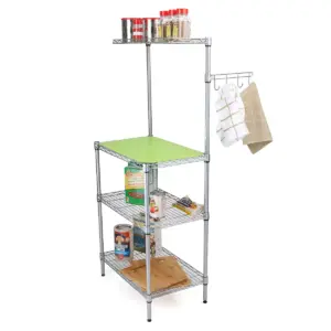 MIND READER 3-Tier Metal Rack Utility Shelf and Microwave Stand with Hooks on the Side (SILVER)