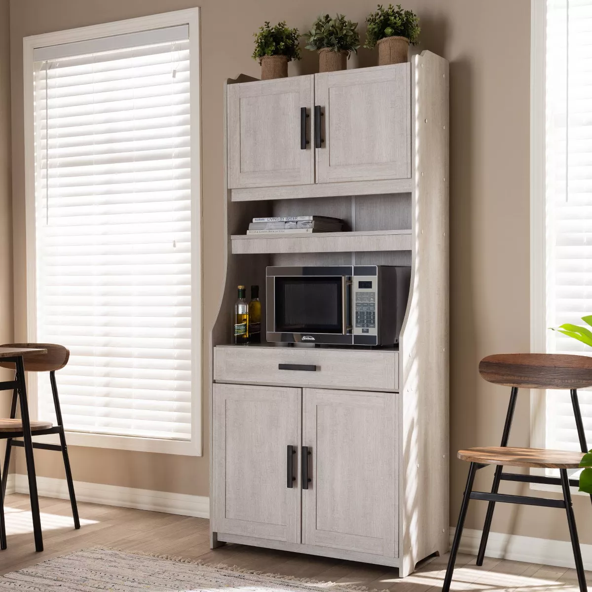 6 Shelf Portia Kitchen Storage Cabinet White - Baxton Studio