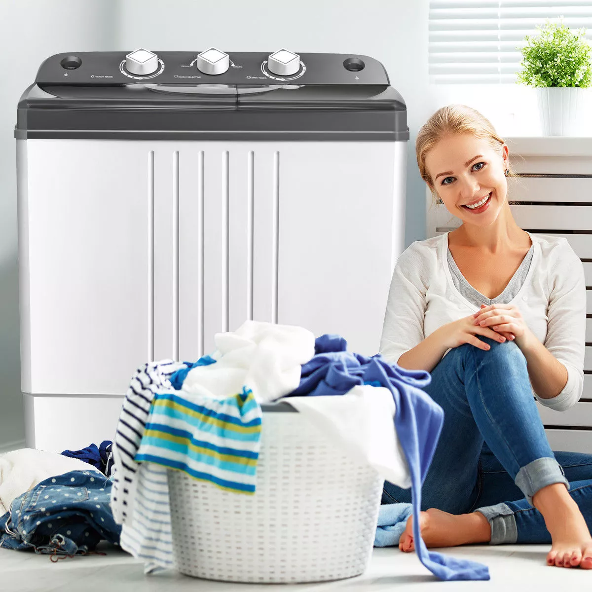 Costway Portable Mini Compact Twin Tub 20Lbs Total Washing Machine Washer Spain spinner