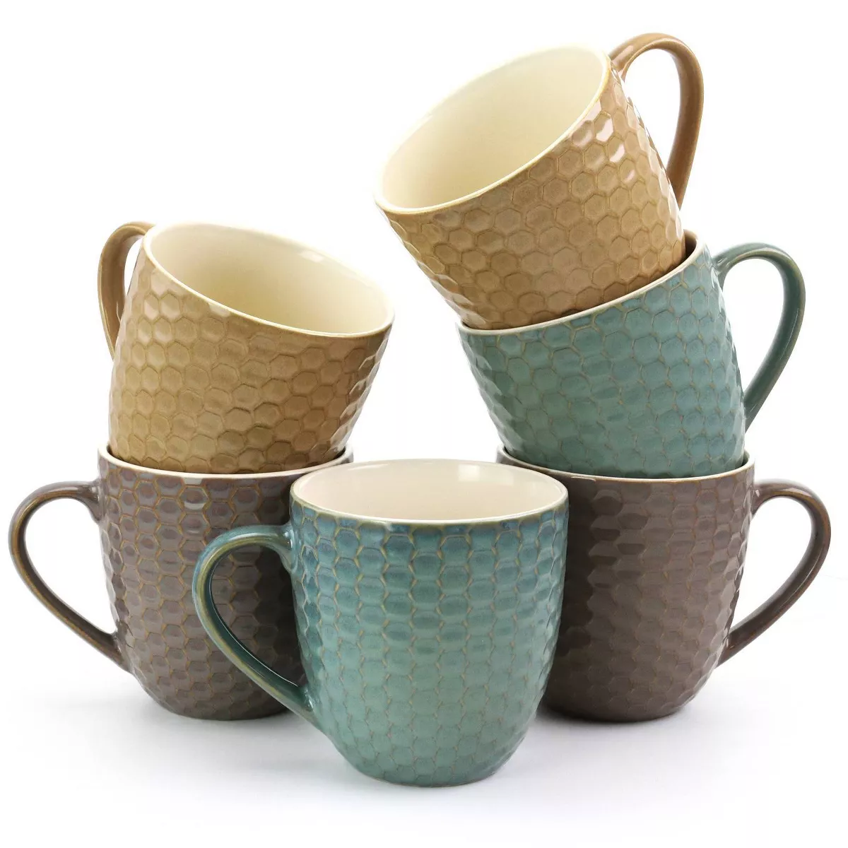 15oz 6pk Stoneware Hexagon Assorted Mugs - Elama