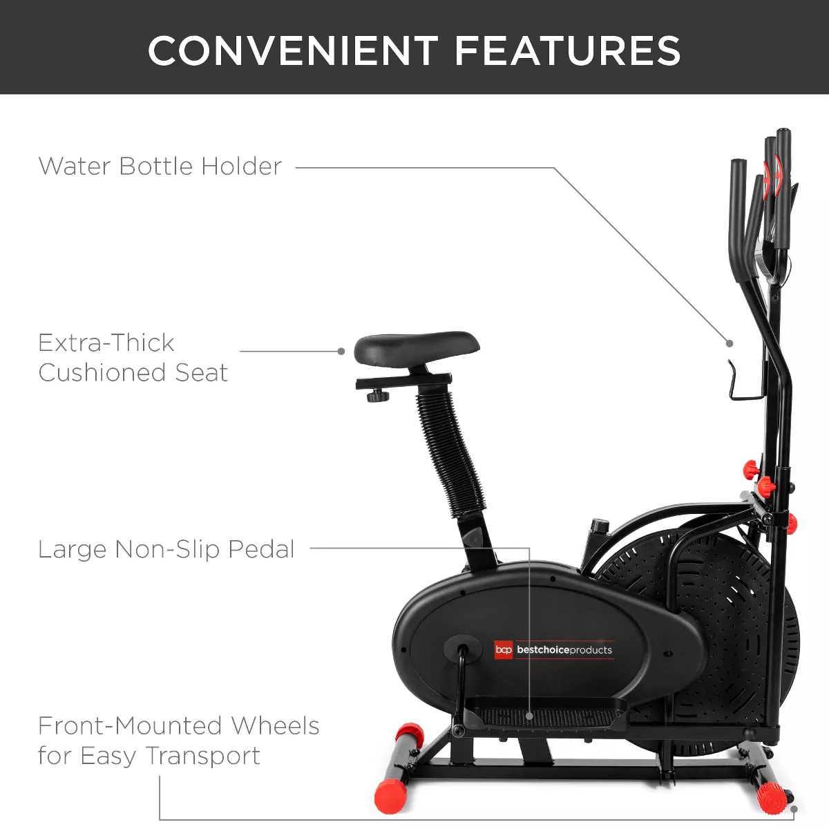 Best Choice Products 2-in-1 Elliptical Trainer Exercise Bike w/ LCD Screen, Adjustable Seat, 220lb Capacity