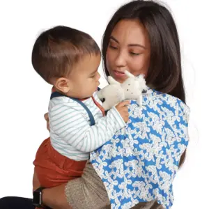 Manhattan Toy Embroidered Plush Goat Baby Rattle + Soft Cotton Burp Cloth, 16 x 16 Inches