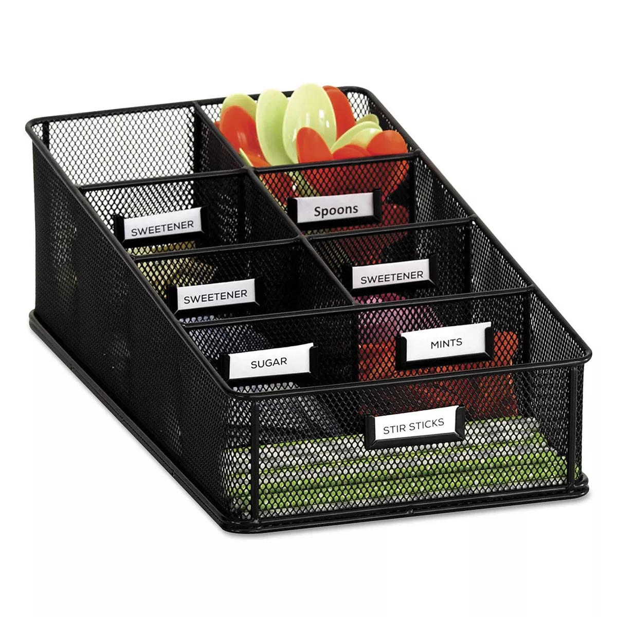 Safco Onyx Breakroom Organizers 7 Compartments 16 x8 1/2x5 1/4 Steel Mesh Black 3291BL