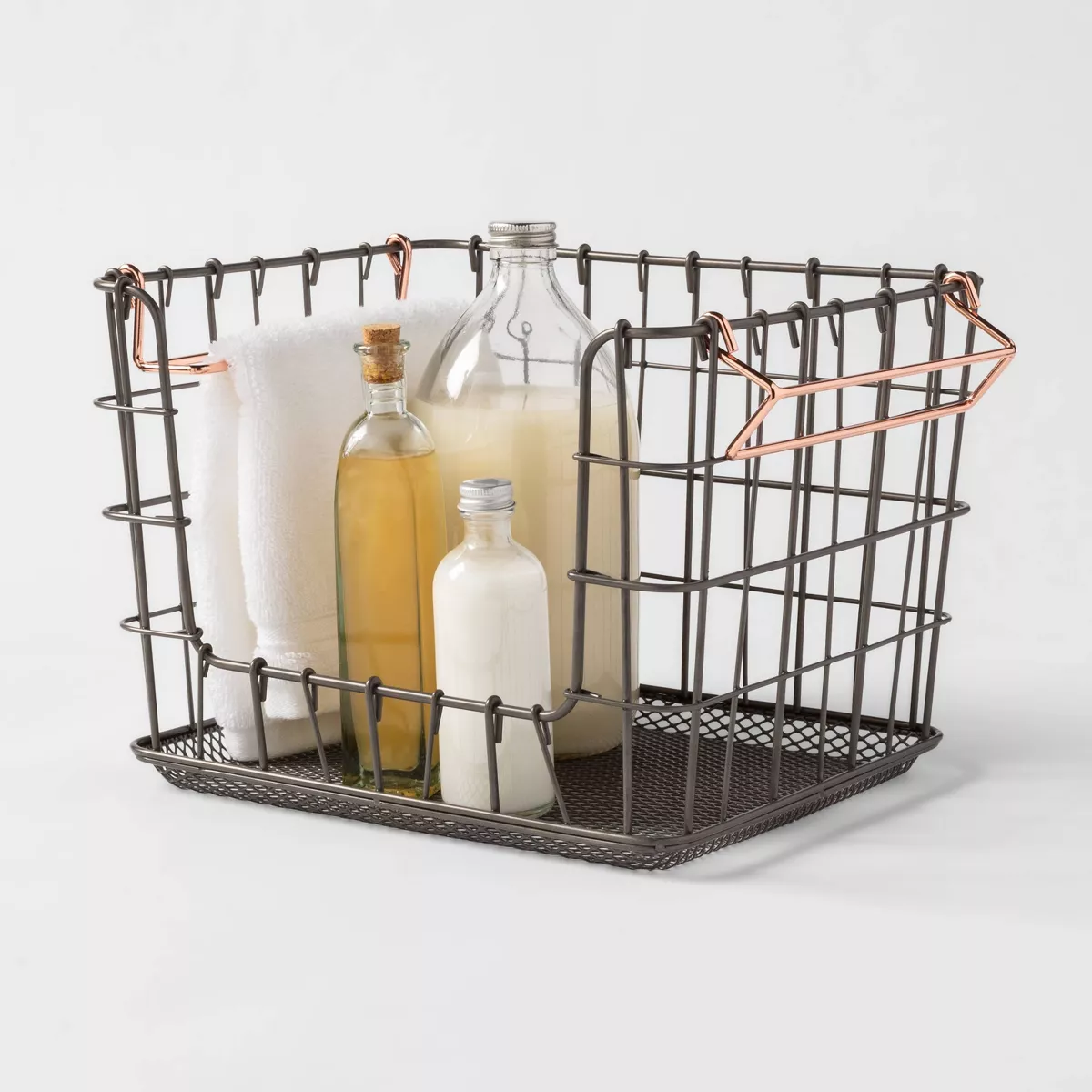 Wire Stackable Basket With Copper Handle Pewter - Threshold™