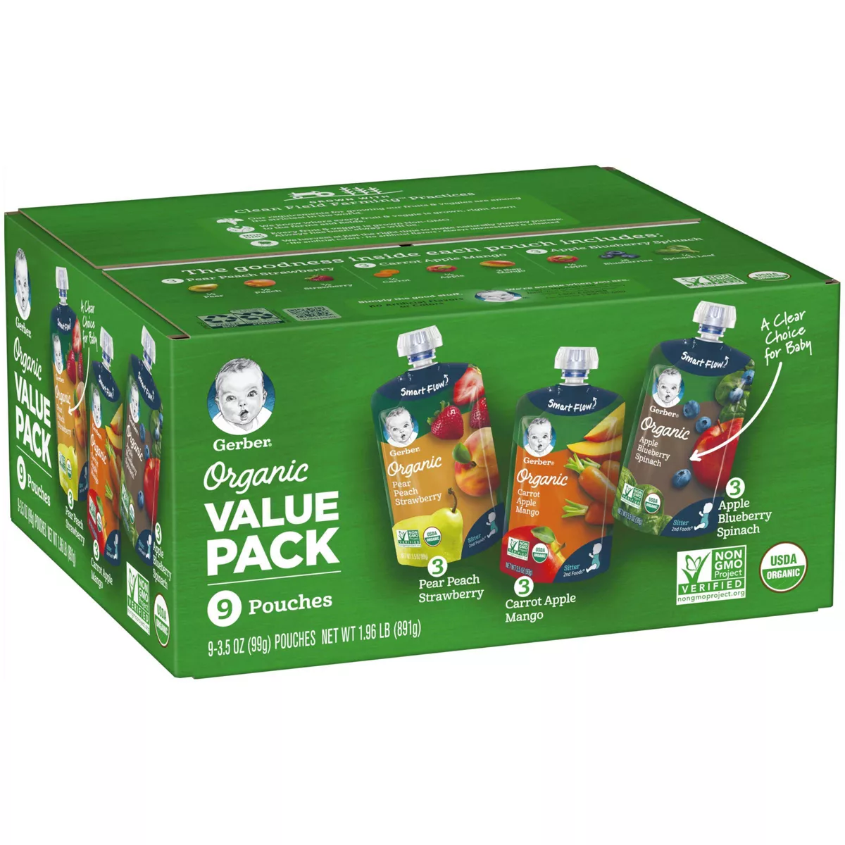 Gerber Organic 2nd Foods Fruit & Veggie Baby Food Value Pack - 9ct/3.5oz Each