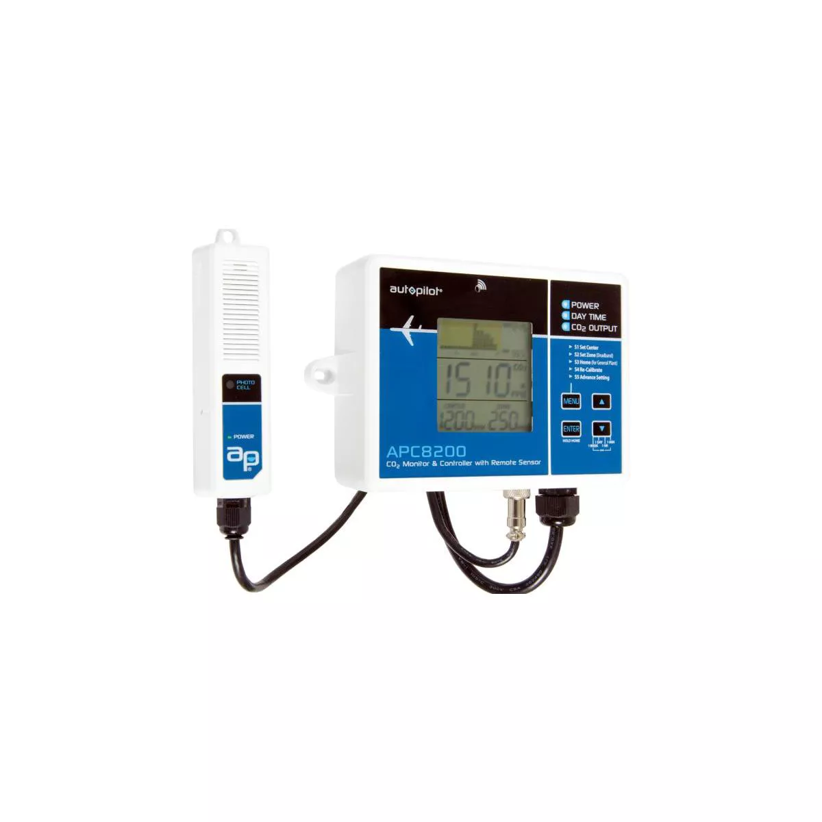 Autopilot APC8200 Hydroponics CO2 Monitor and Controller, 15-Inch Remote Sensor for Grow Rooms and Tents with Memory Tracker, Blue