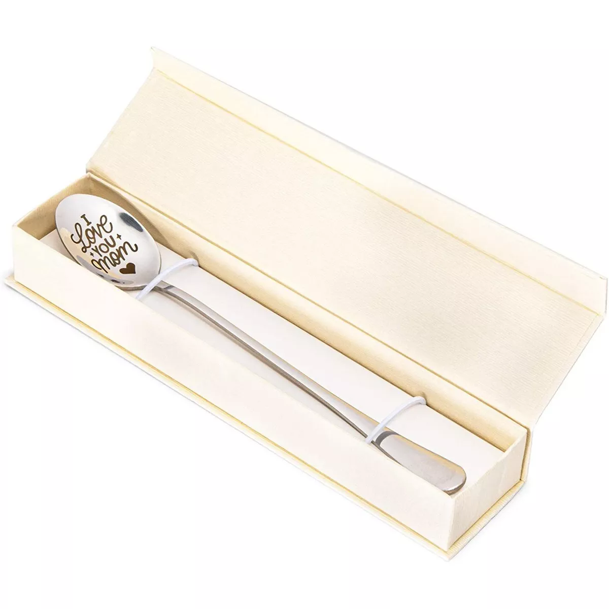 “I Love You Mom” Stainless Steel Engraved Spoon Gift, Soup Spoon, Coffee Spoon (7.8 in.)
