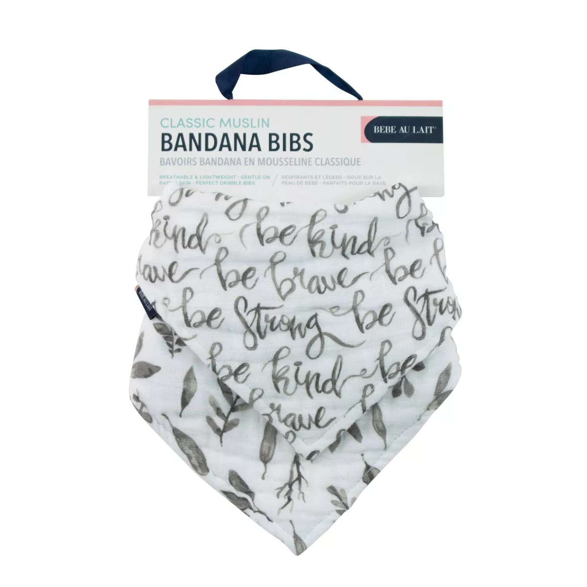 Bebe au Lait Classic Muslin Bandana Bibs - Just Be & Leaves 2pk