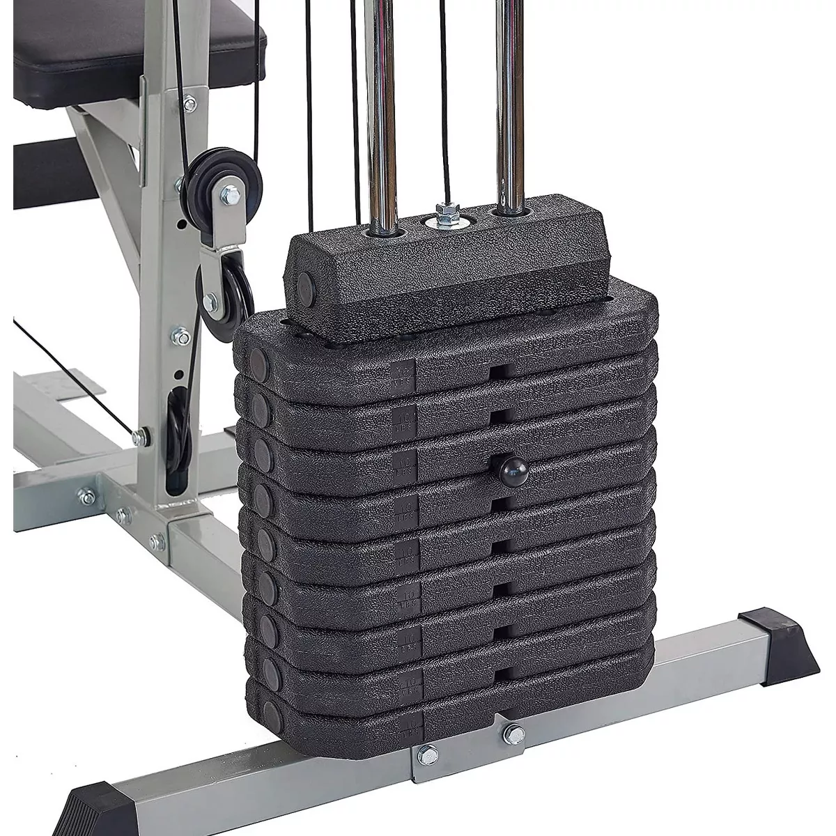 Sporzon! Home Gym Exercise Equipment Bench Workout Station with 330 Pound Resistance, 125 Pound Weight Stack, Detachable Bars, & 4 Roll Leg Developer