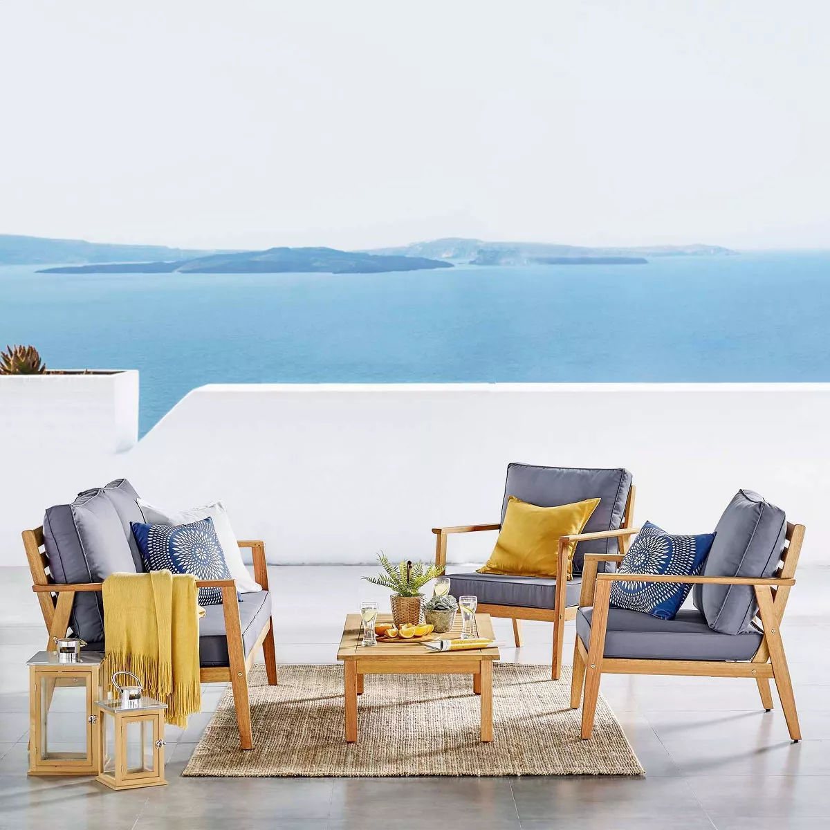 Syracuse 4pc Outdoor Patio Upholstered Furniture Set - Natural/Gray - Modway