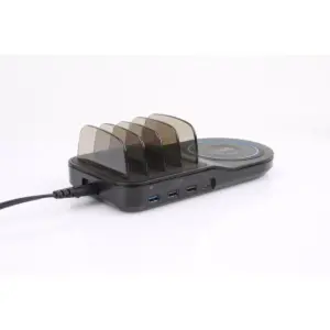 5-in-1 Wireless Fast Charging Station with Qi & 4 USB Ports in Black
