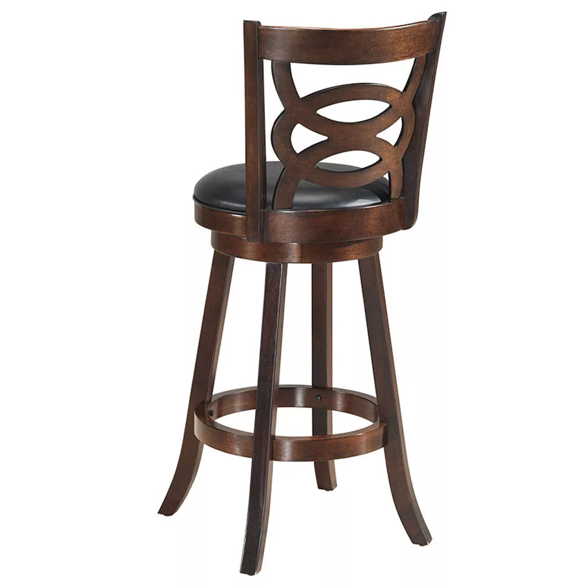 Costway Swivel Stool 29'' Bar Height Upholstered Seat Rubber Wood Dining Chair Home Kitchen Espresso