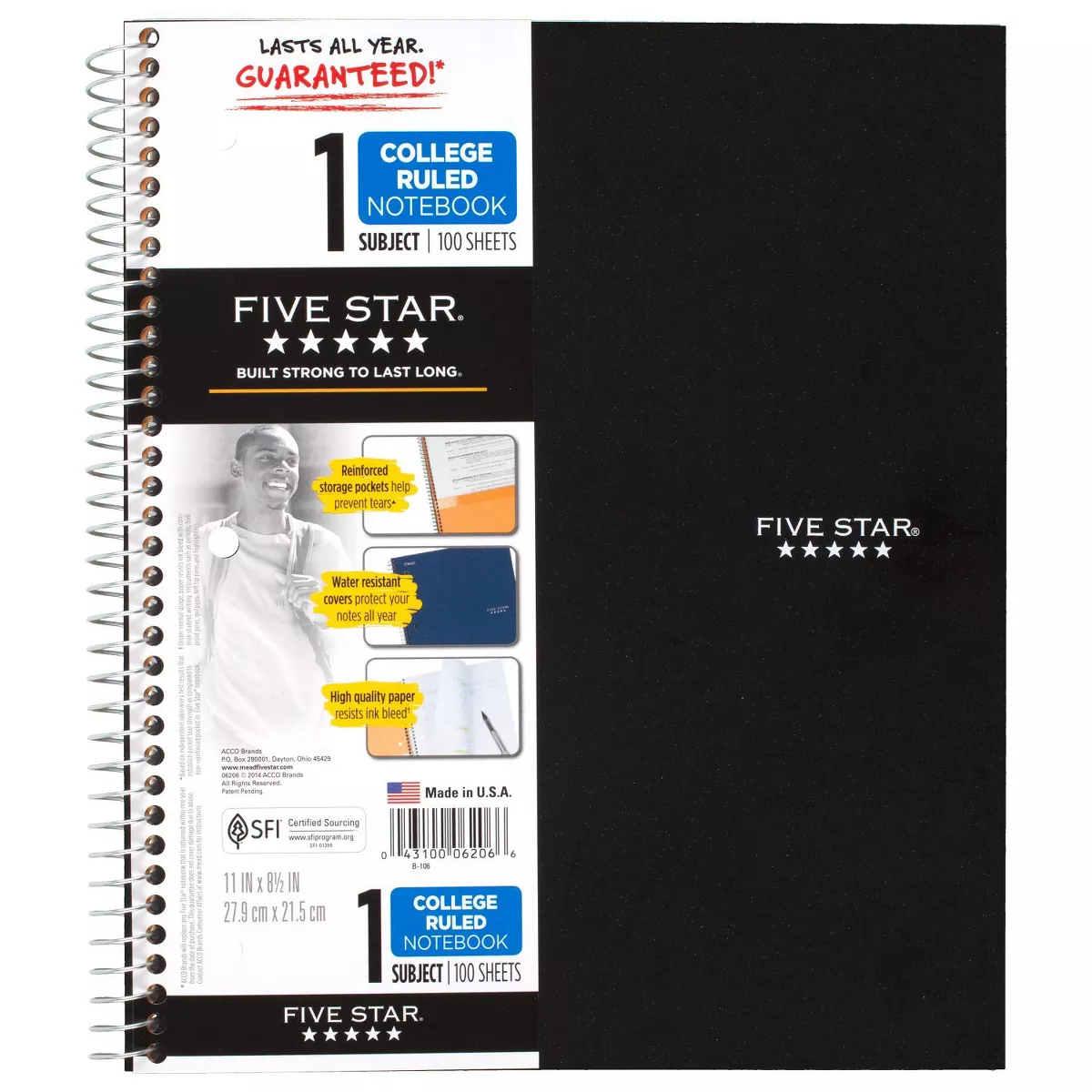 Five Star 1 Subject College Ruled Spiral Notebook (Color Will Vary)