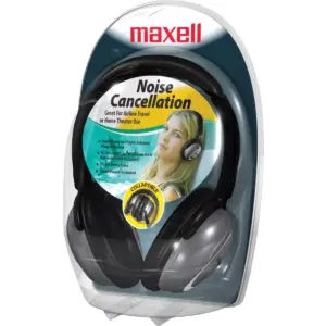 Maxell Noise Cancellation Headphones - Stereo - Black, Gray - Mini-phone - Wired - 60 Ohm - 10 Hz 28 kHz - Nickel Plated Connector - Over-the-head