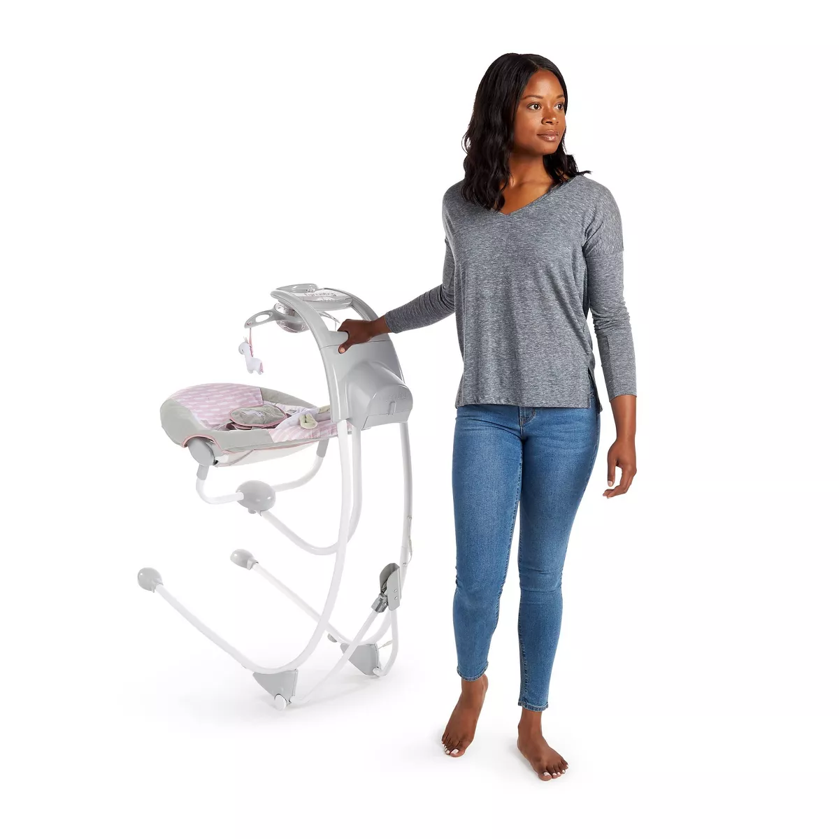 Ingenuity Inlighten Cradling Swing - Flora the Unicorn - Foldable Plug-in Swing