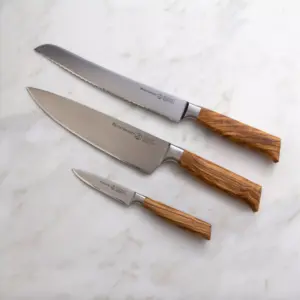 Messermeister Oliva Elite Professional 3 Piece German 8 Inch Chef, 6 Inch Utility, and 3.5 Inch Parer Multi Purpose Kitchen Knife Set