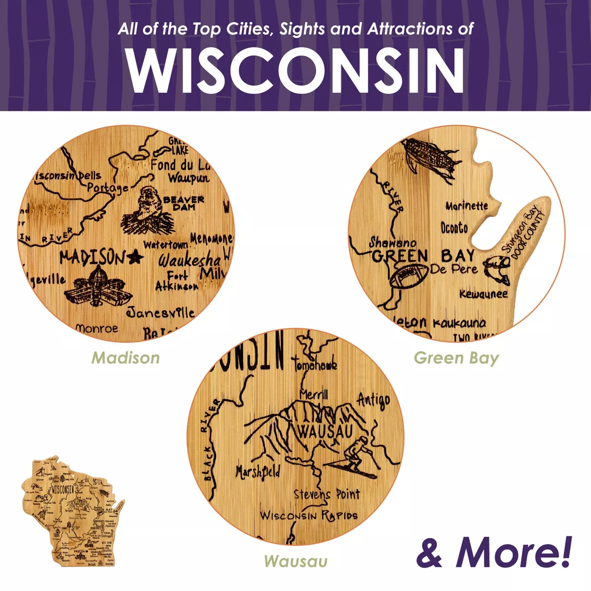 Totally Bamboo Destination Wisconsin Cutting Board 13