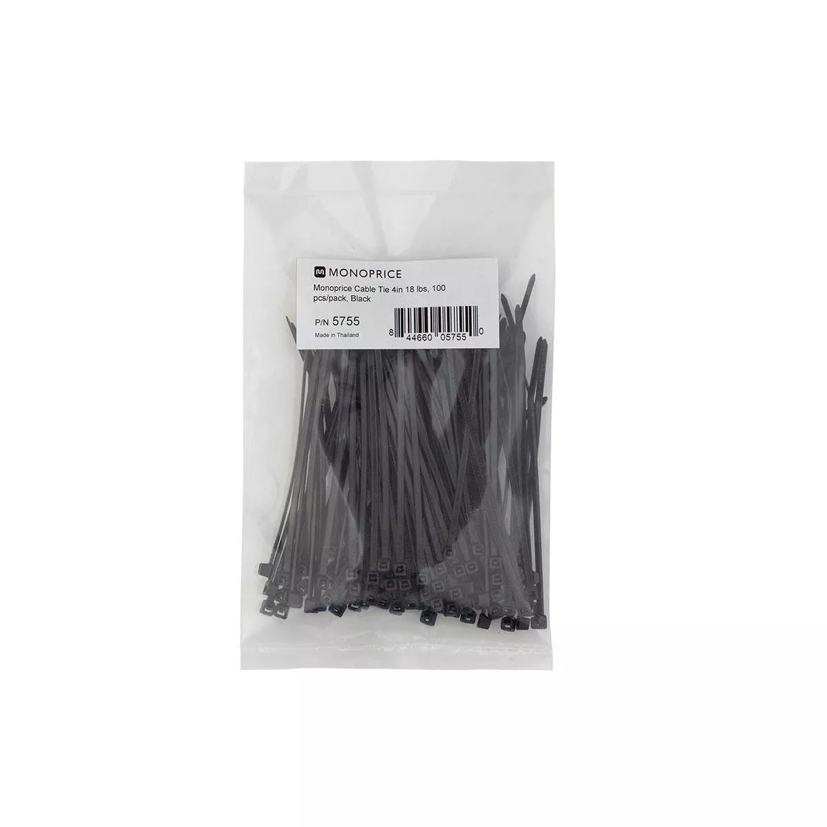 Monoprice 4-inch Cable Tie, 100pcs/Pack, 18 lbs Max Weight - Black