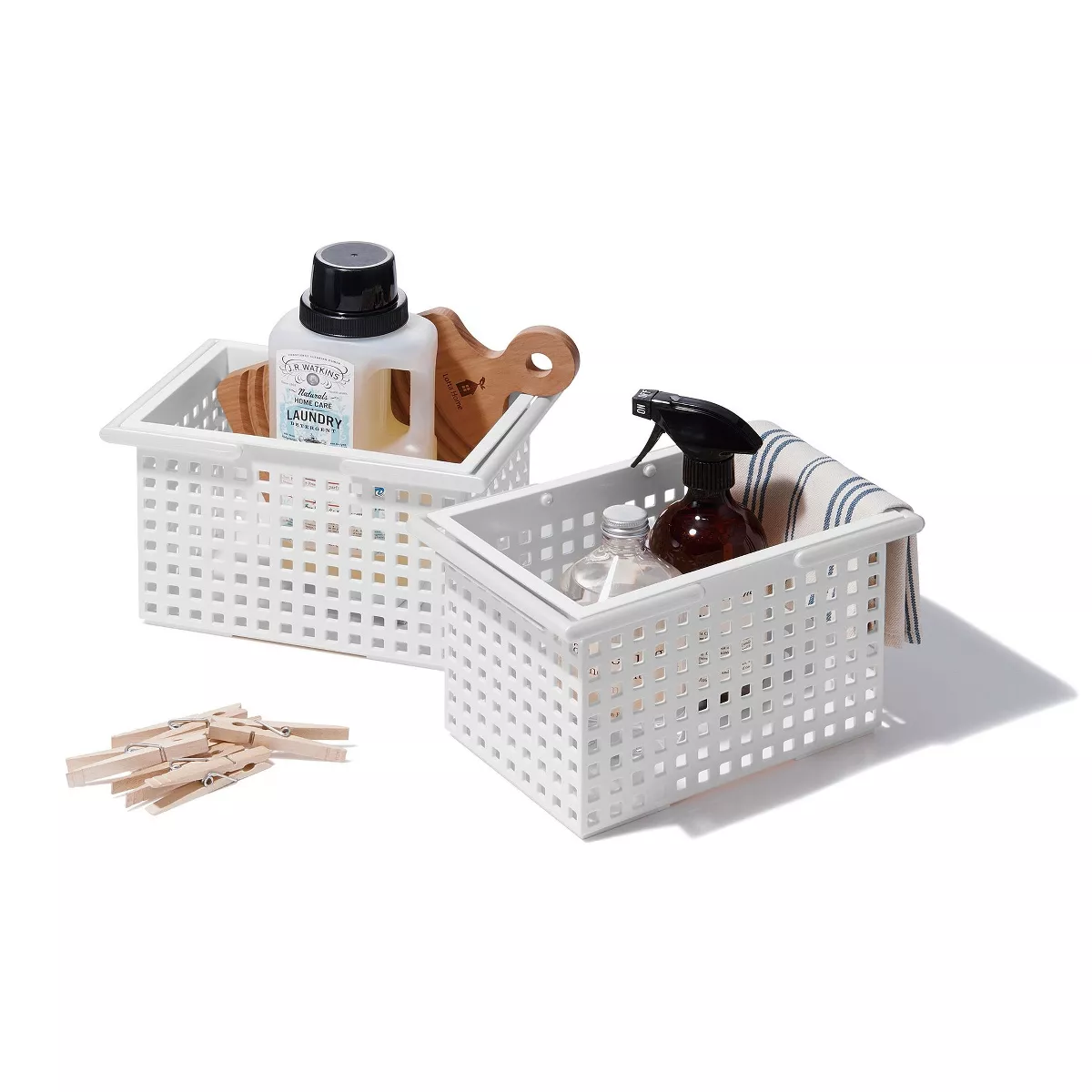 Like-It Versatile Stacking Plastic Home Bathroom Storage Solution Organizer Slotted Basket Tote, Gray (6 Pack)