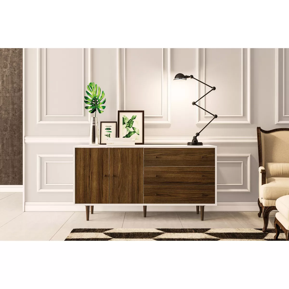 Naples Side Board White/Dark Brown - Chique