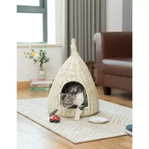 Natural Willow Pet Sleeping Bed, Cave, Basket For Dog or Cats with Cushion