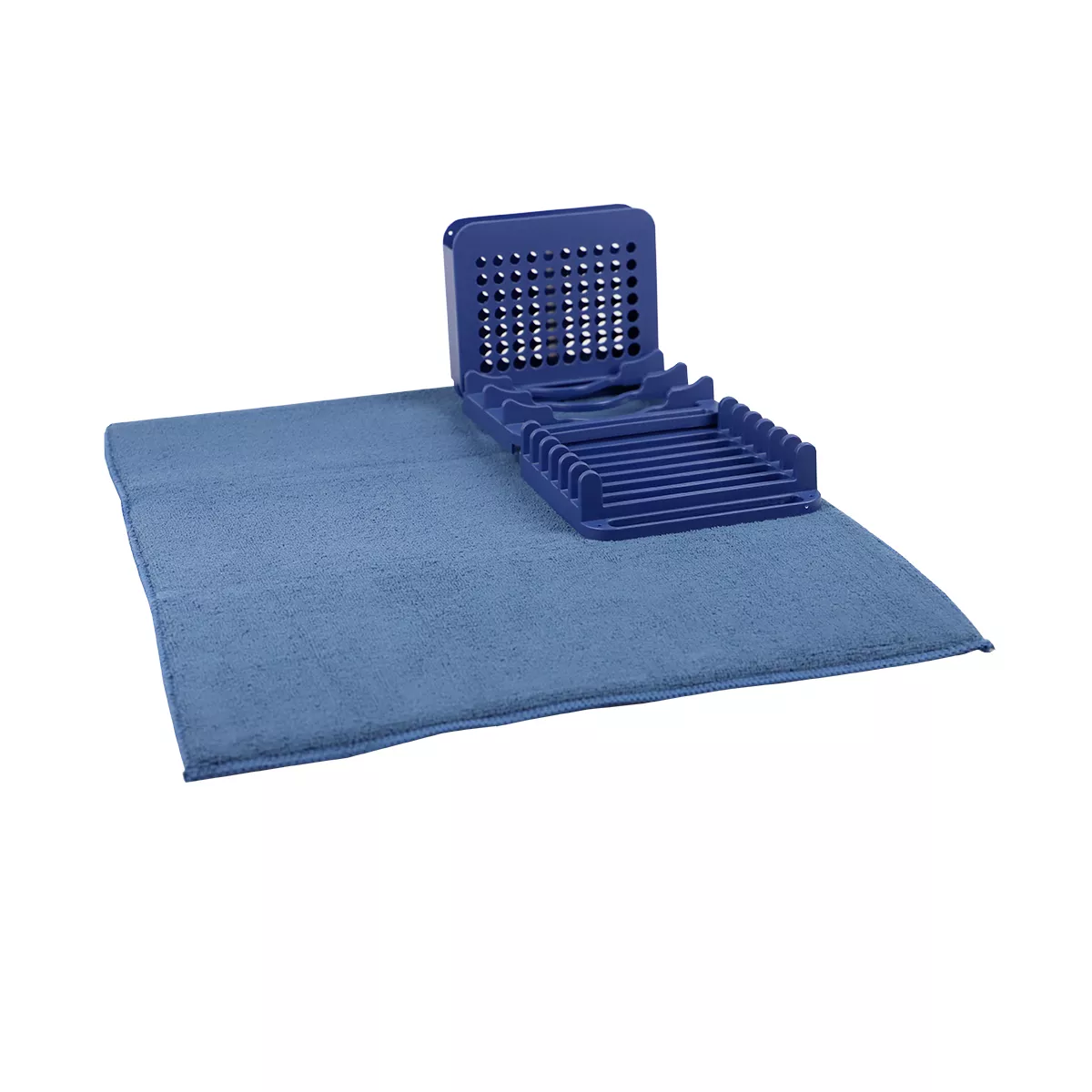 Michael Graves Design 3 Section Plastic Dish Drying Rack with Super Absorbent Microfiber Mat, Indigo