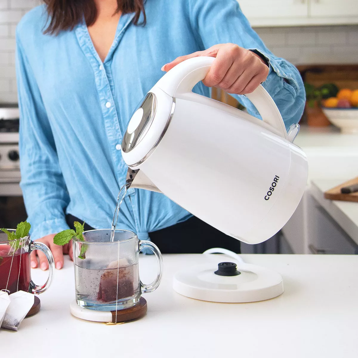 Cosori Original 1.7L Double-Wall Electric Kettle with Bonus Coasters - White