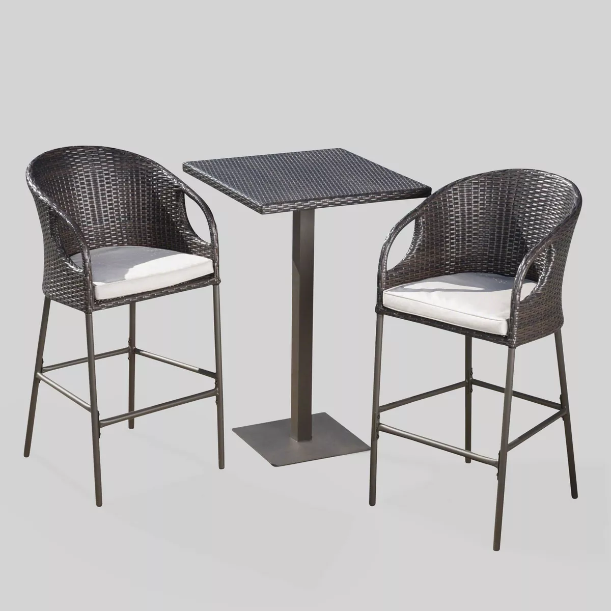 Dominica 3pc Square Wicker Outdoor Patio Bar Set - Brown - Christopher Knight Home