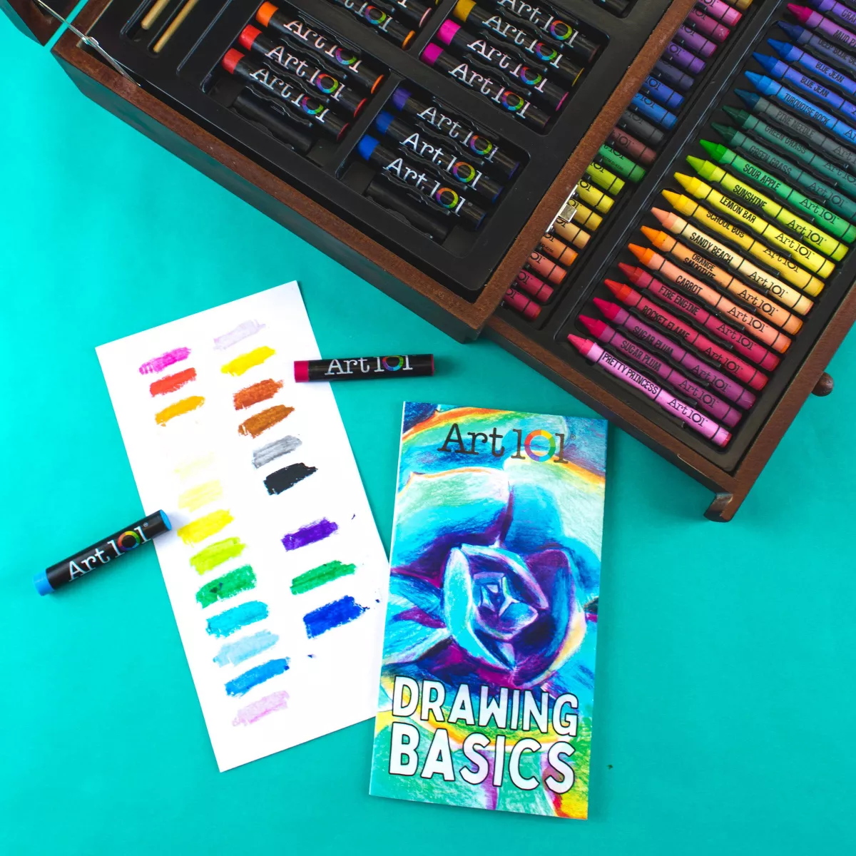 136pc Draw + Color + Paint Art Set in Wood Case - Art 101