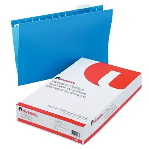 UNIVERSAL Hanging File Folders 1/5 Tab 11 Point Stock Legal Blue 25/Box 14216