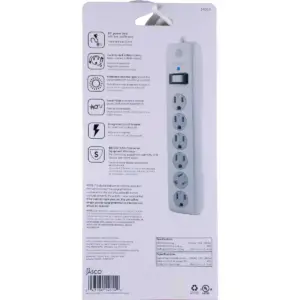 General Electric 6 Outlet Surge Protector With 8' Extension Cord Twist To Close Safety Covers White