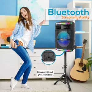 Pyle PPHP1044B 600 Watts Portable Indoor Outdoor Bluetooth Speaker System with Rechargeable Battery and Flashing Party Lights