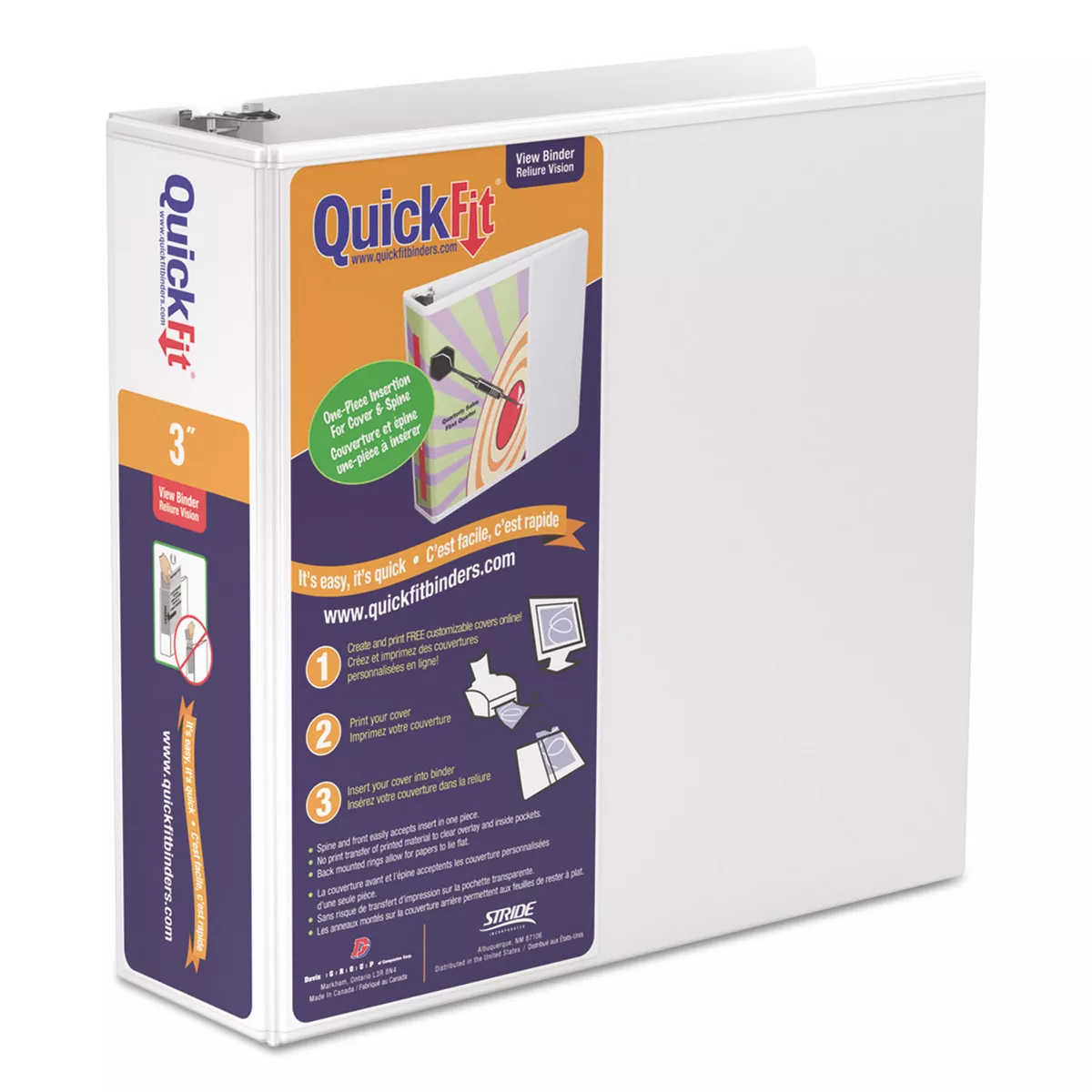Stride QuickFit D-Ring View Binder 3" Capacity 8 1/2 x 11 White 87050