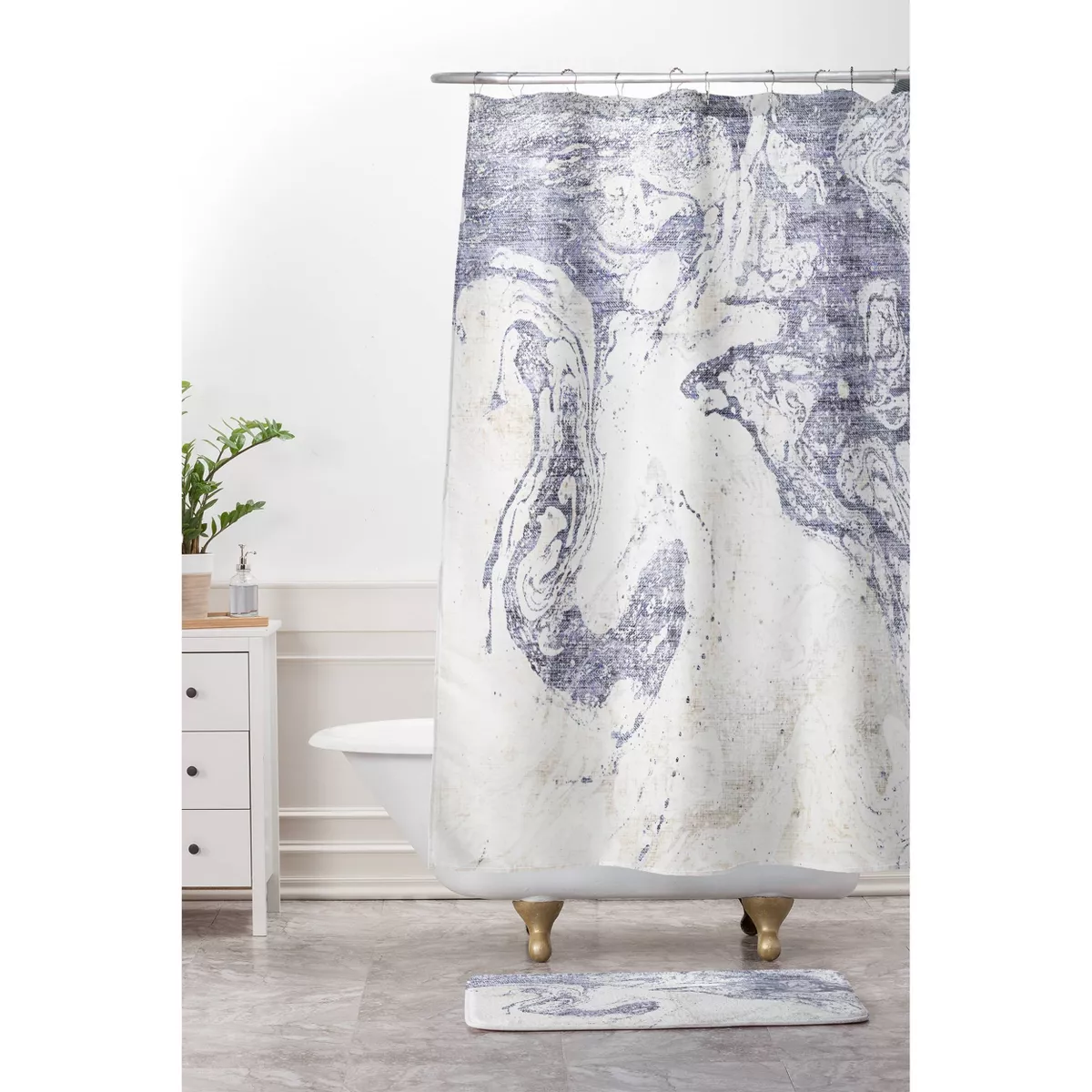 French Linen Marble Shower Curtain Blue - Deny Designs
