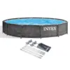 Intex 26749ST 12 Foot x 30 Inch Round Steel Frame Above Ground Pool Set with Filter Cartridge Pump & Pool Liner, Protective Canopy, Gray Woodgrain