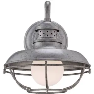 Franklin Iron Works Farmhouse Barn Light Fixture Galvanized Steel Open Cage 13